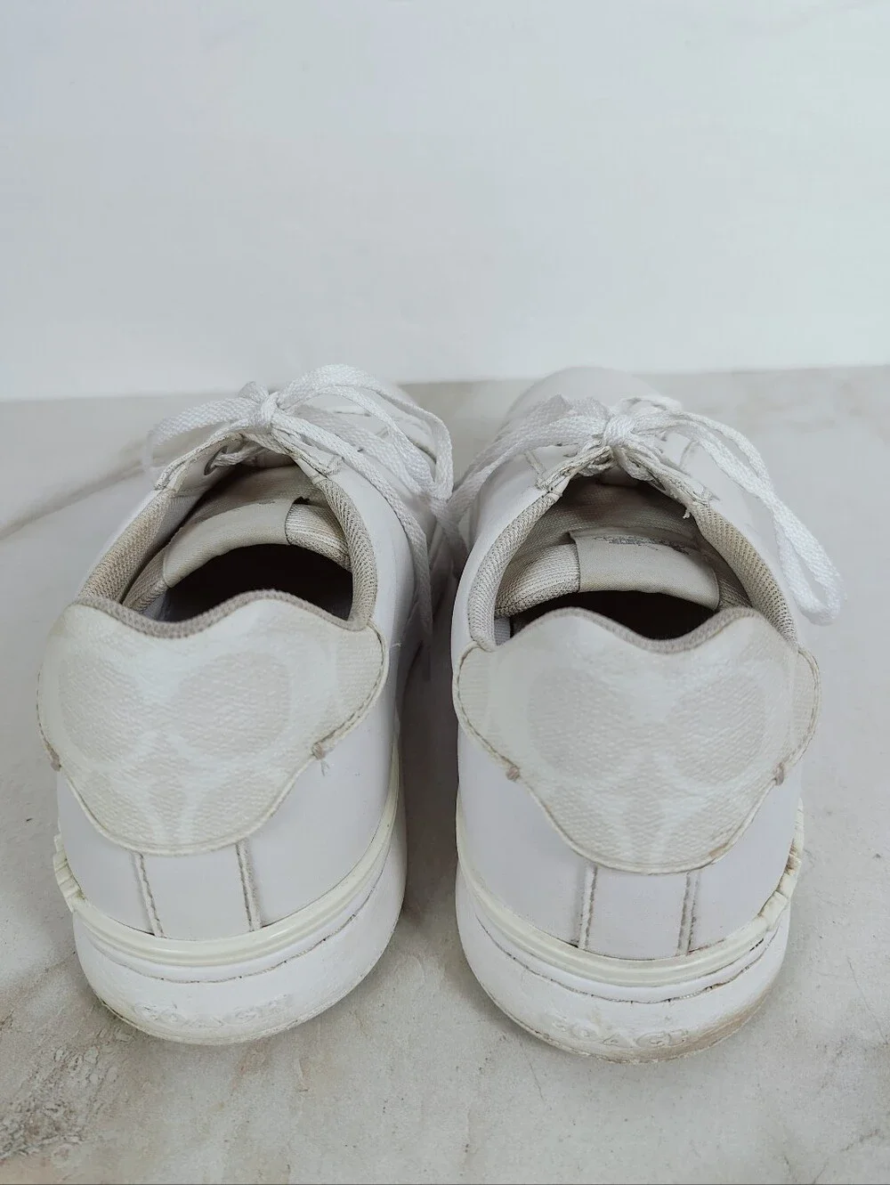 Coach Men's Low White Leather Sneakers Tennis Shoes, Sz 7.5